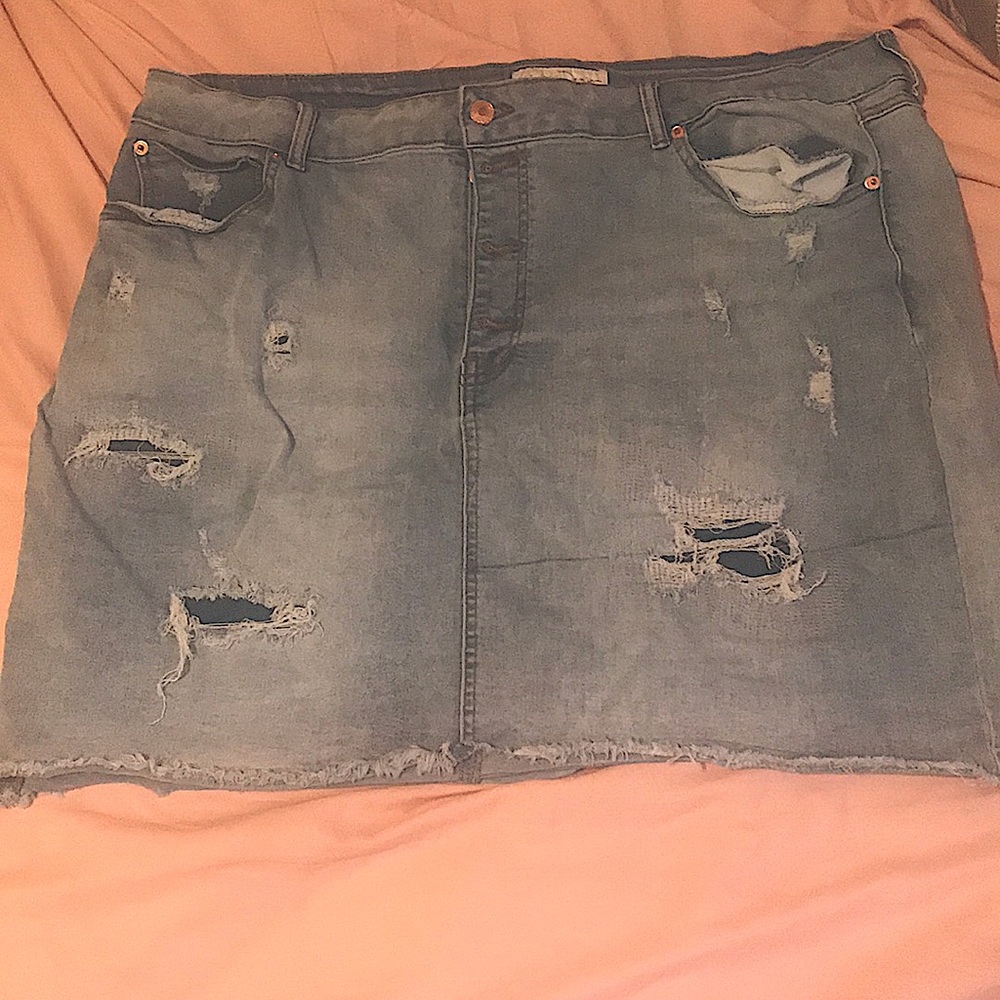 Light Denim Ripped Jean Skirt